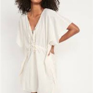 Old Navy Gauze Button-Front Caftan Swim Cover-Up White Beach Summer Vacation